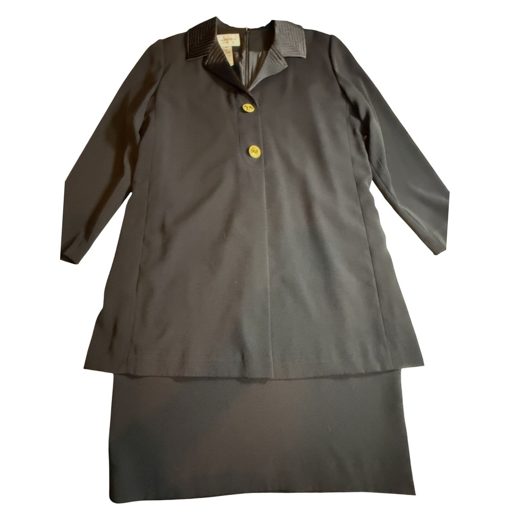 Evan-Picone Dress Women 10 Black 2 Piece Jacket Dress Set Gold Buttons Formal